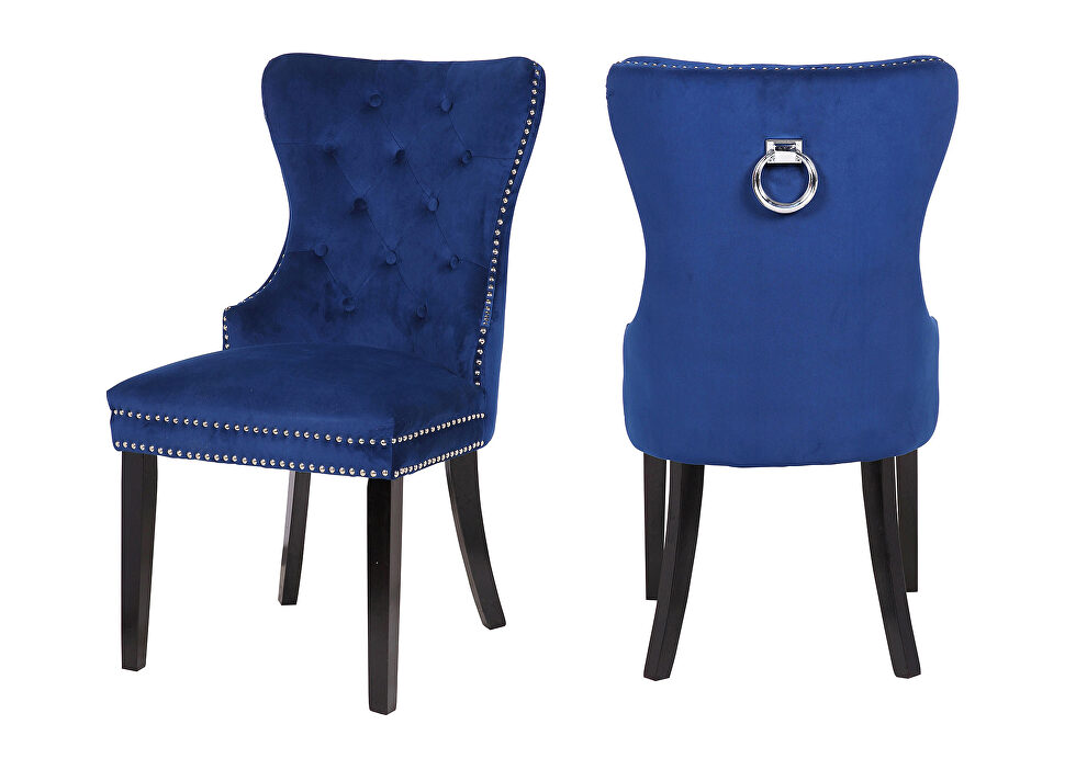 Navy velvet upholstery and wood legs dining chair by Galaxy