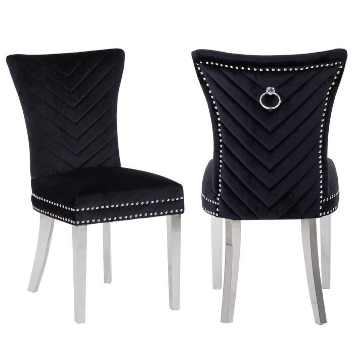 Black velvet upholstery/ stainless steel legs dining chair by Galaxy