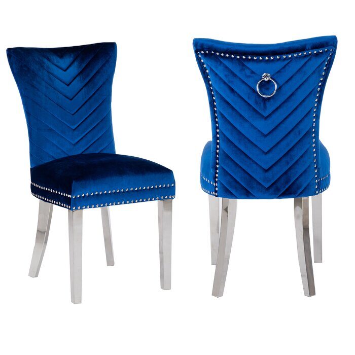Blue velvet upholstery/ stainless steel legs dining chair by Galaxy
