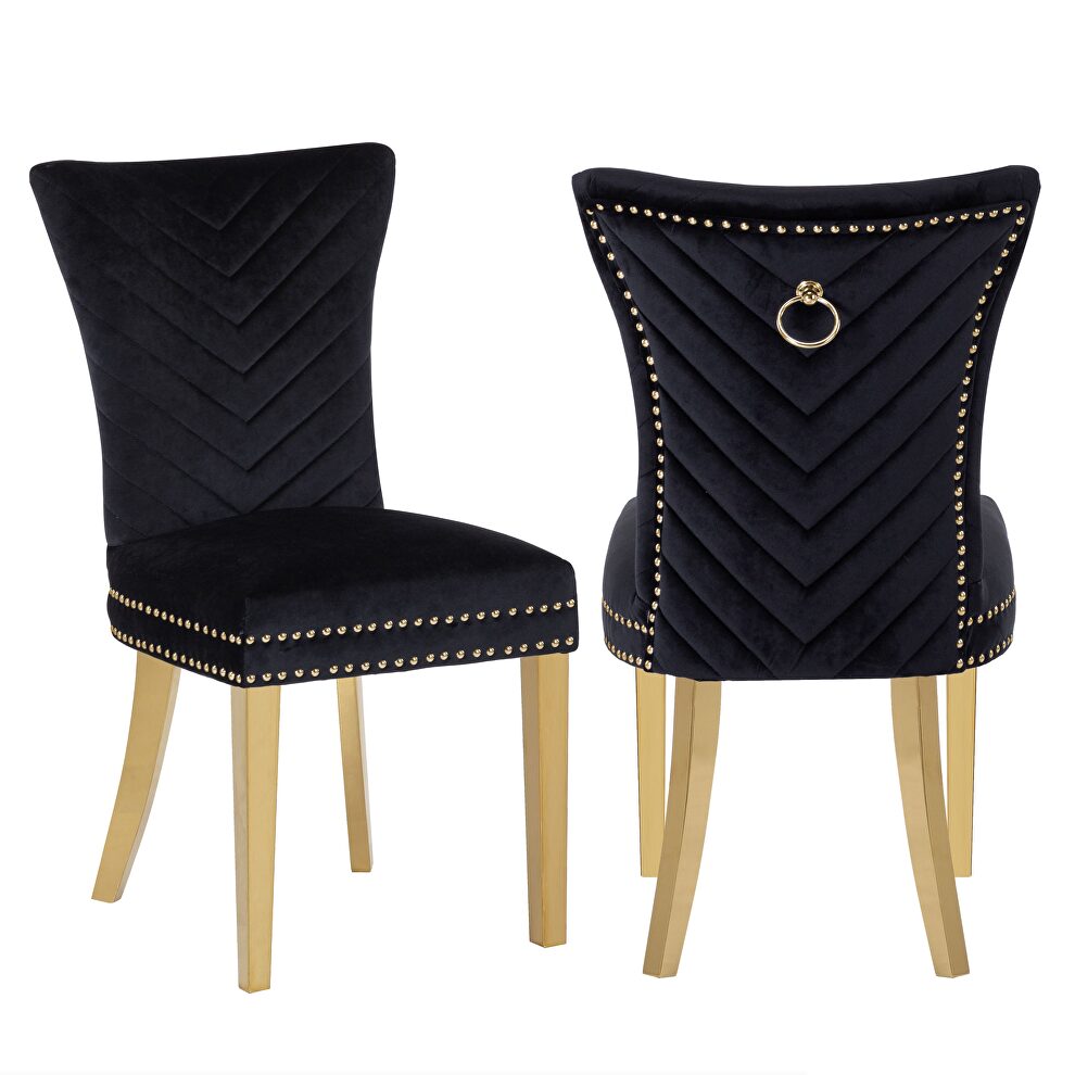 2 piece gold legs dining chairs finished with velvet fabric in black by Galaxy