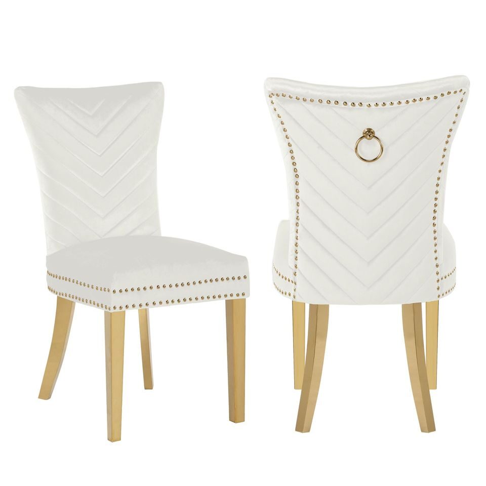2 piece gold legs dining chairs finished with velvet fabric in beige by Galaxy