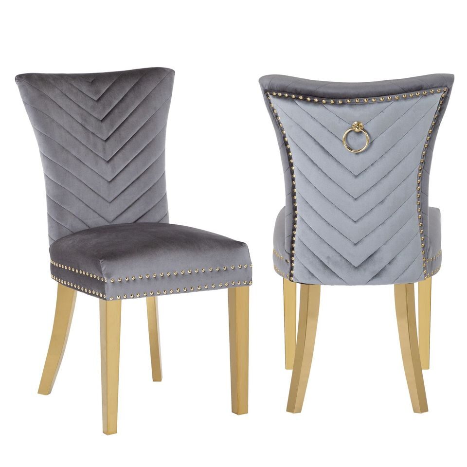 2 piece gold legs dining chairs finished with velvet fabric in gray by Galaxy
