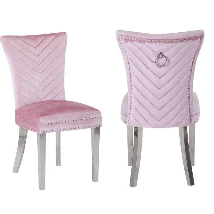 Pink velvet upholstery/ stainless steel legs dining chair by Galaxy