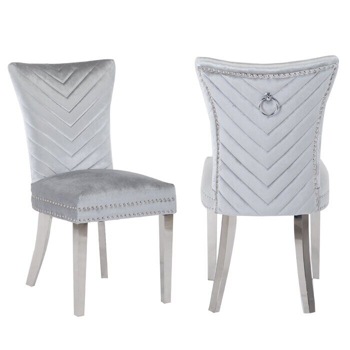 Silver velvet upholstery/ stainless steel legs dining chair by Galaxy