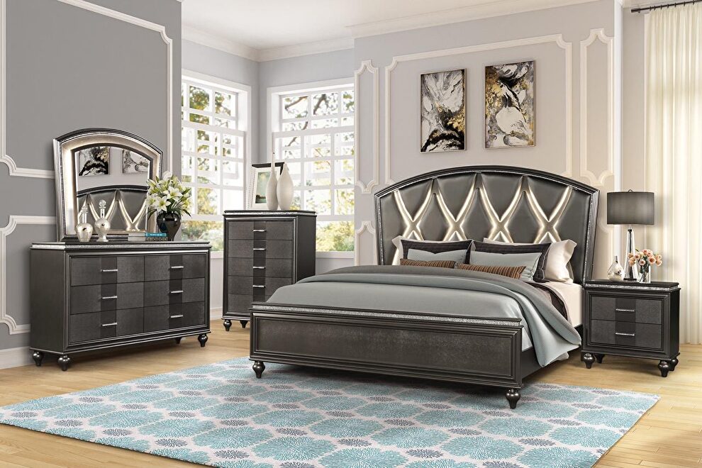 Beautiful contemporary queen bed in gunmetal finish by Galaxy
