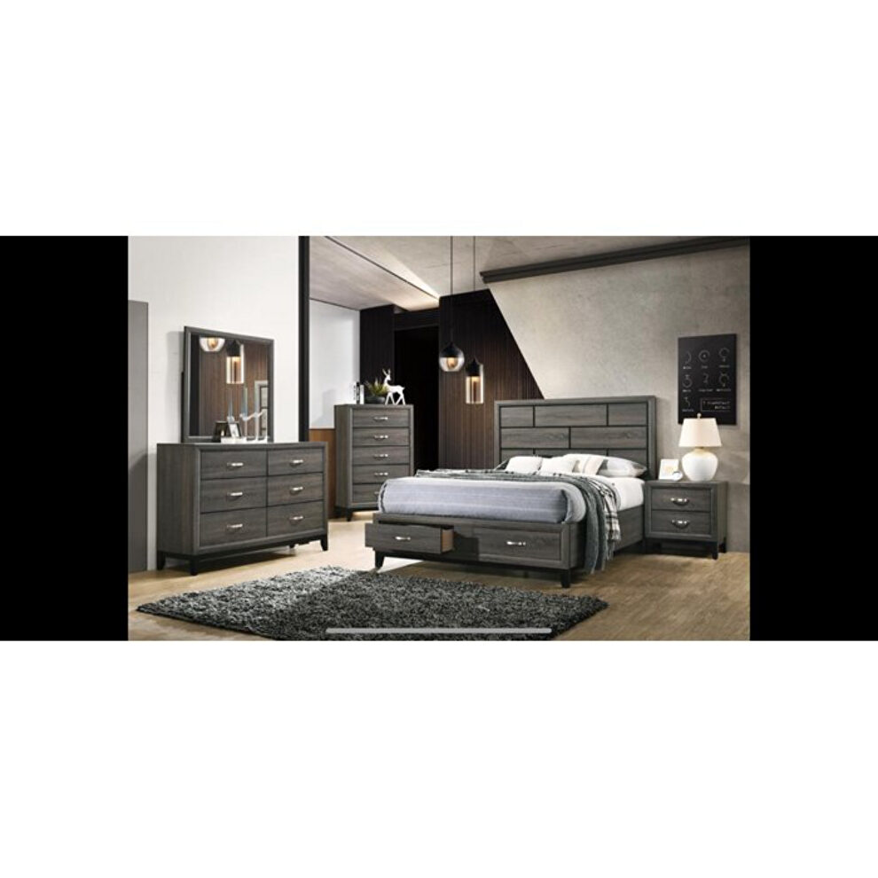 Gray rustic finish wood clean midcentury lines queen bed by Galaxy
