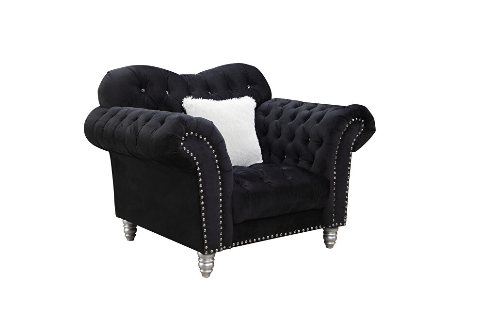 Black finish tufted upholstered luxurious velvet chair by Galaxy