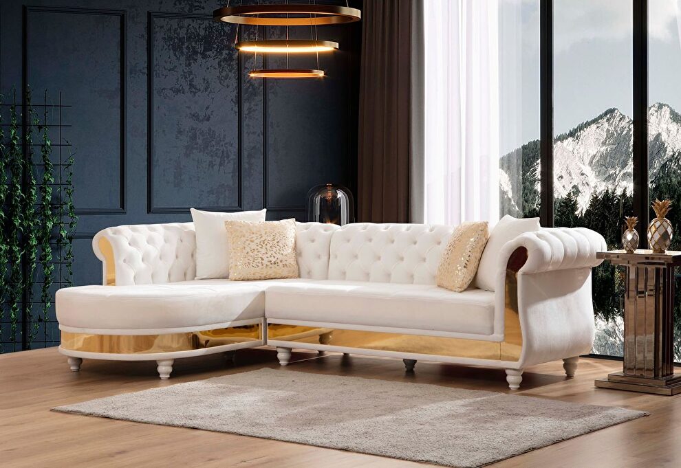 Sectional made with velvet fabric in beige by Galaxy