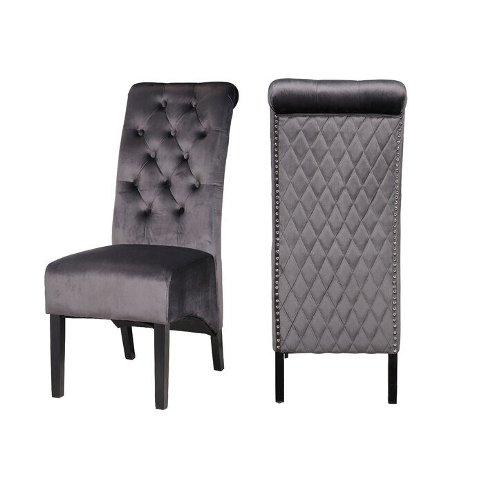 Dark gray sophisticated tufted finish upholstery velvet  dining chair by Galaxy