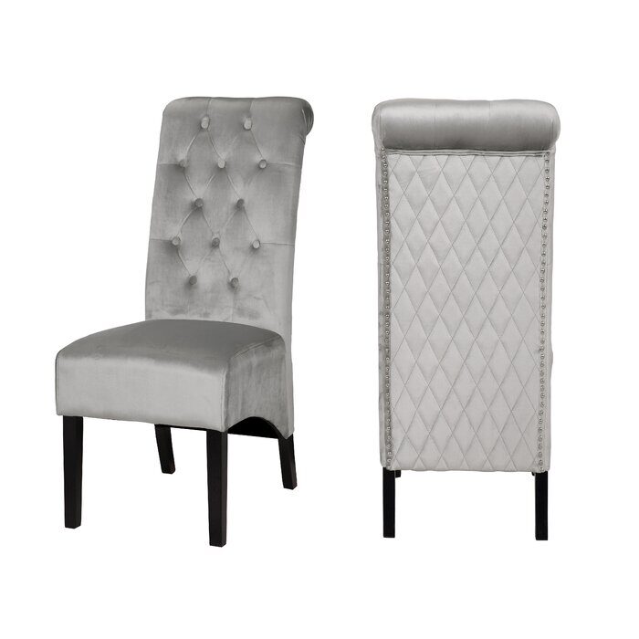 Light gray sophisticated tufted finish upholstery velvet  dining chair by Galaxy
