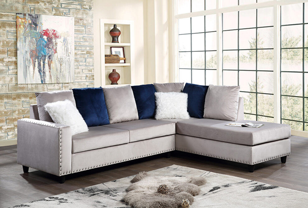 Gray finish beautiful velvet fabric sectional sofa by Galaxy
