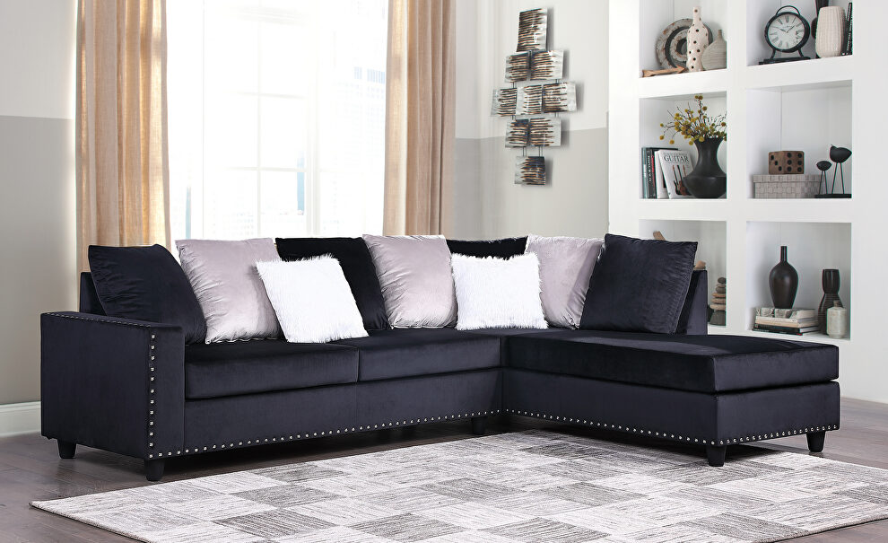 Black finish beautiful velvet fabric sectional sofa by Galaxy