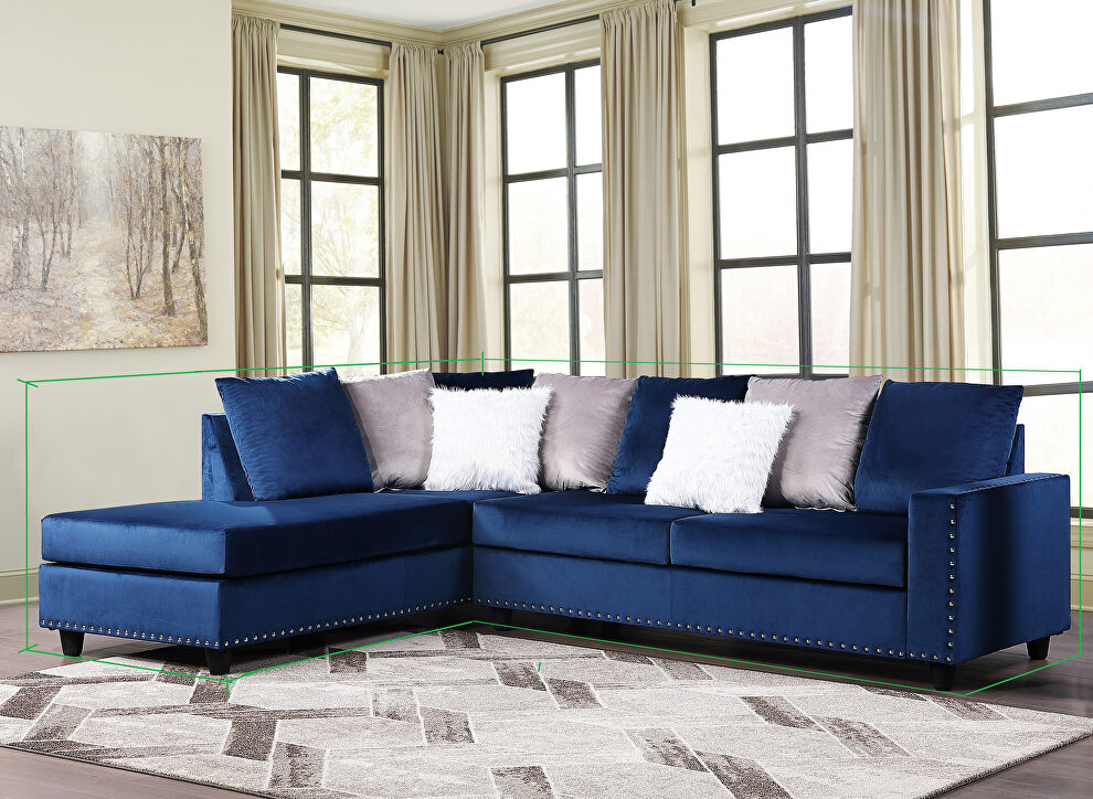 Navy finish beautiful velvet fabric sectional sofa by Galaxy