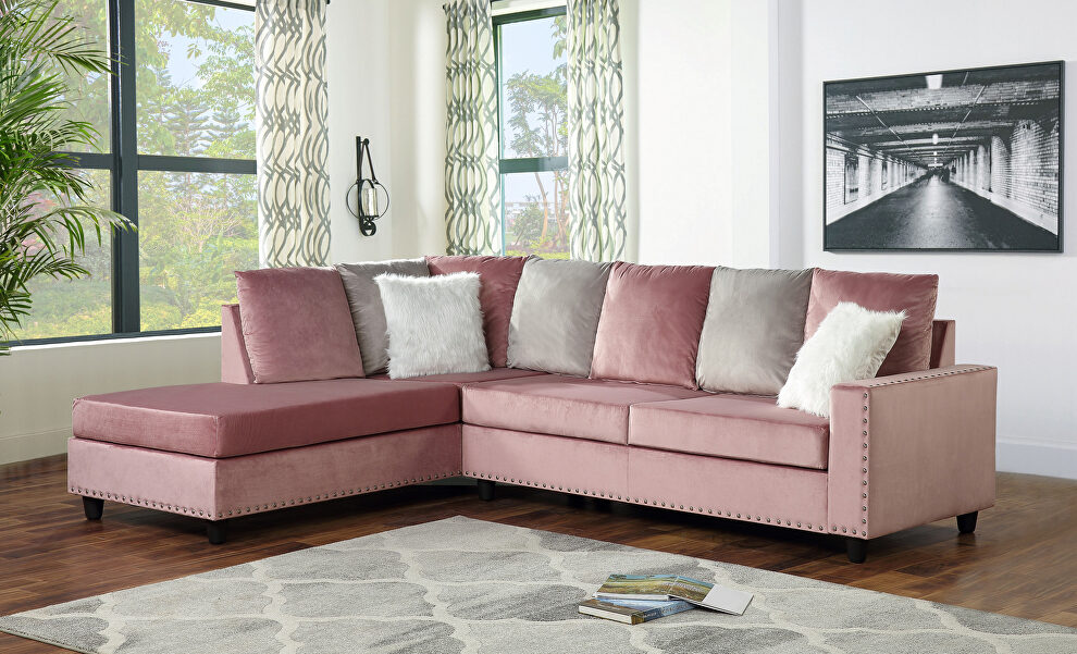 Pink finish beautiful velvet fabric sectional sofa by Galaxy