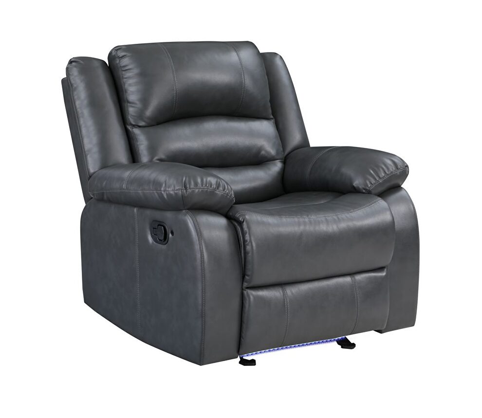 Manual reclining chair made with faux leather in gray by Galaxy
