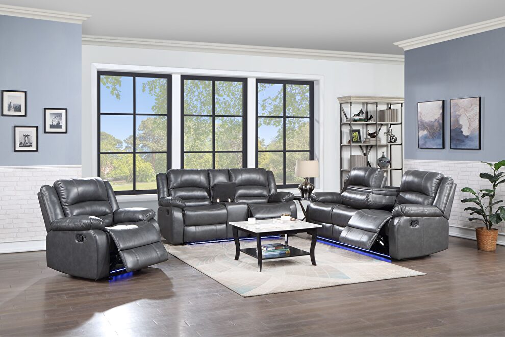 Manual reclining sofa made with faux leather in gray by Galaxy