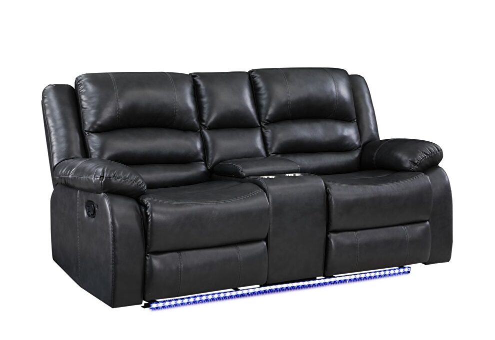 Manual reclining loveseat made with faux leather in black by Galaxy
