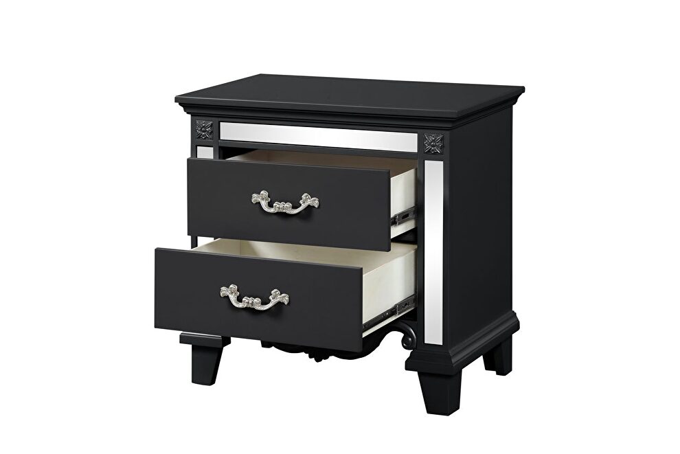 Mirror framed nightstand made with wood in black by Galaxy