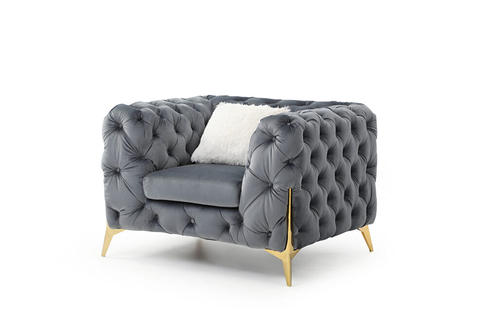 Gray finish tufted upholstery luxurious velvet chair by Galaxy