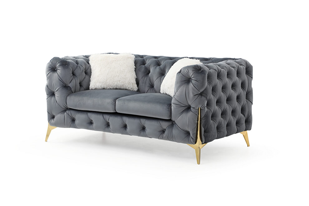 Gray finish tufted upholstery luxurious velvet loveseat by Galaxy