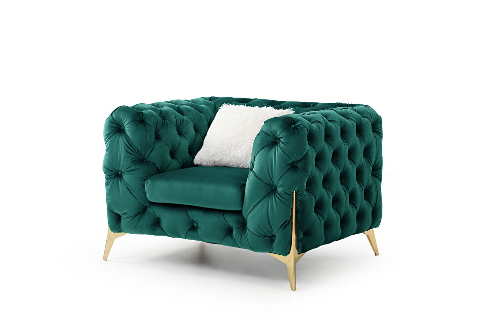 Green finish tufted upholstery luxurious velvet chair by Galaxy