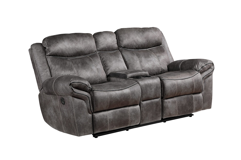 Gray polished microfiber upholstery manual reclining loveseat by Galaxy