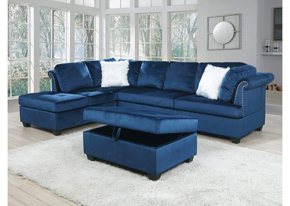 Navy finish beautiful velvet fabric upholstery sectional sofa by Galaxy
