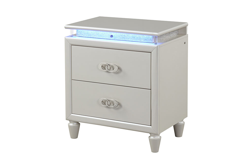 Milky white finish nightstand w/ led light by Galaxy