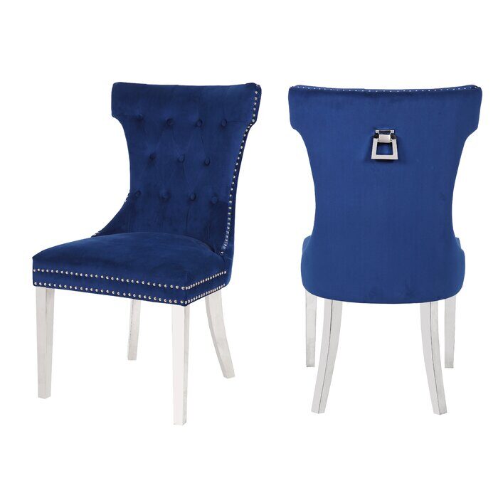 Blue velvet upholstery/ stainless steel legs dining chairs by Galaxy