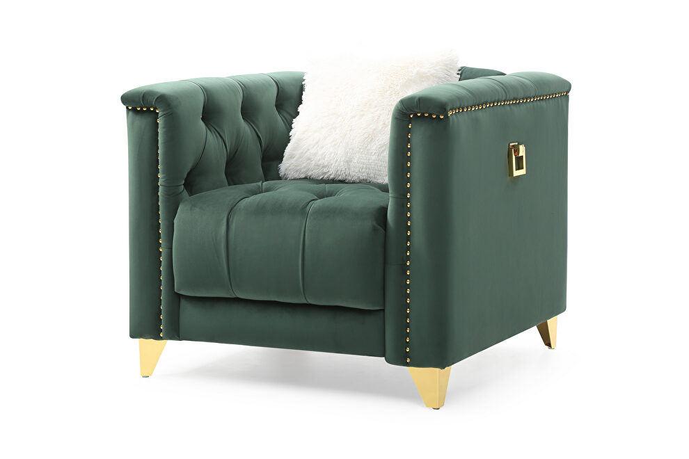 Green finish luxurious velvet fabric beautiful modern design chair by Galaxy