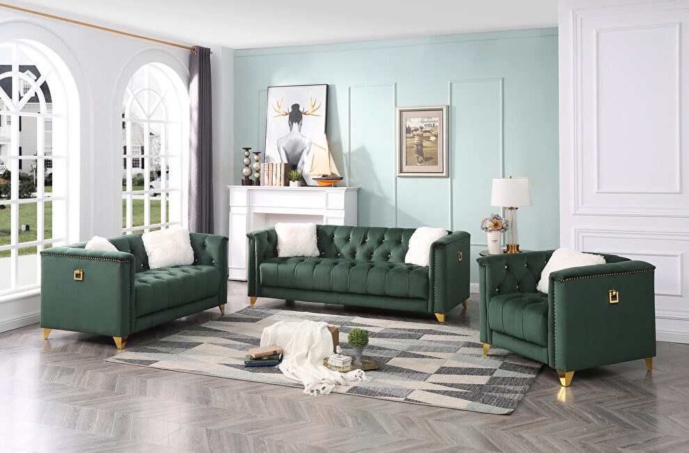 Green finish luxurious velvet fabric beautiful modern design sofa by Galaxy