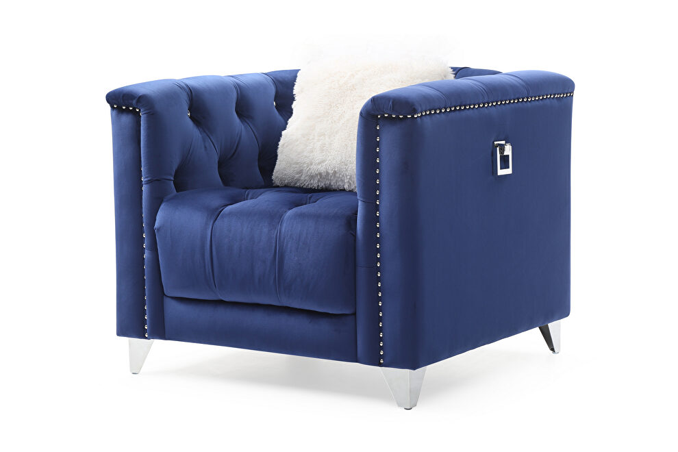 Blue finish luxurious velvet fabric beautiful modern design chair by Galaxy