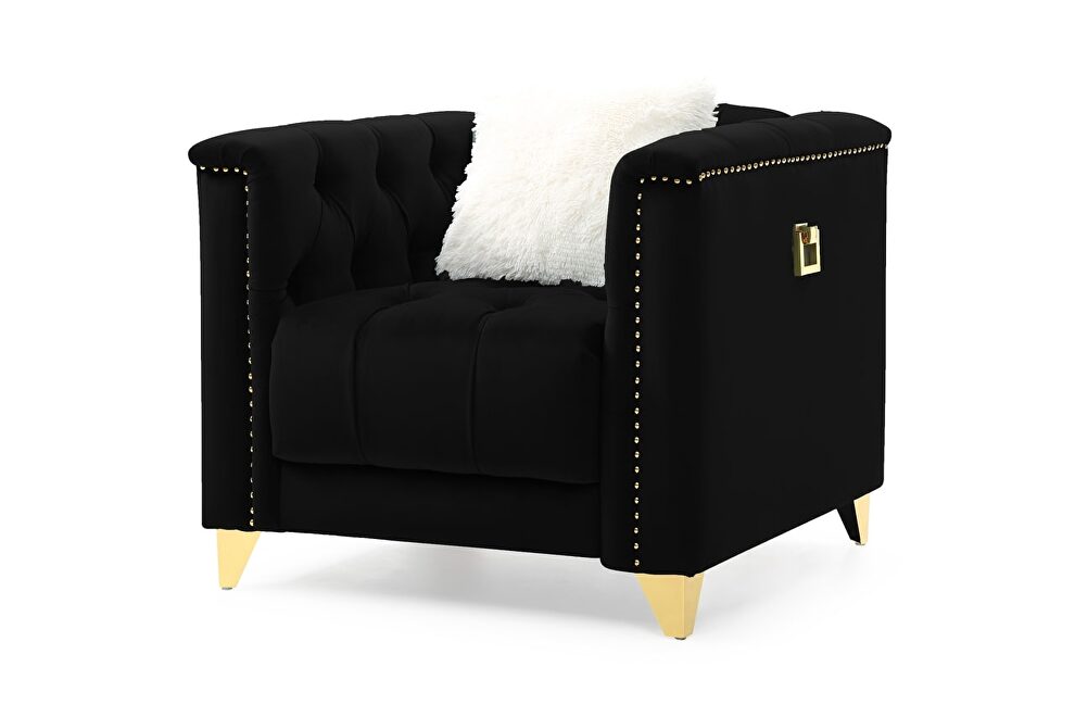 Tufted upholstery chair finished with velvet fabric in black by Galaxy