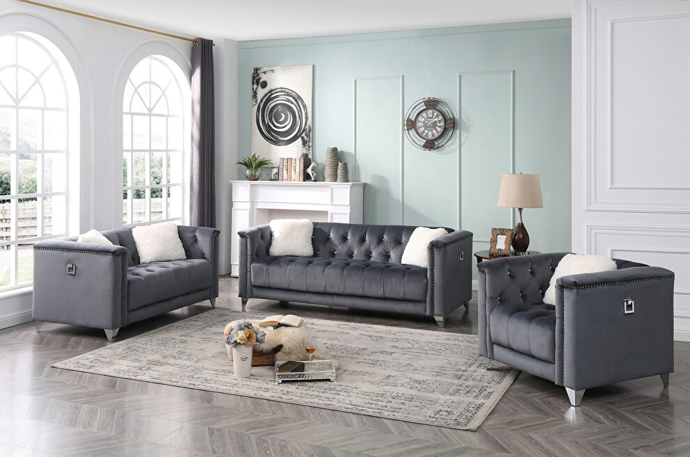Gray finish luxurious velvet fabric beautiful modern design sofa by Galaxy