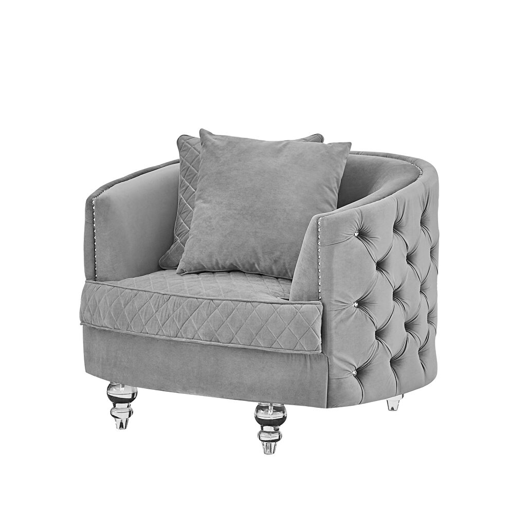 Gray finish luxurious soft velvet chesterfield chair by Galaxy