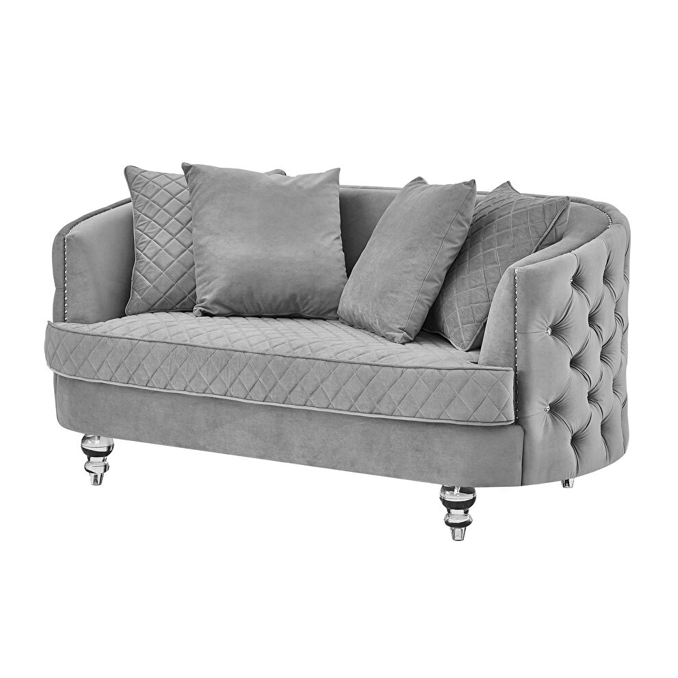 Gray finish luxurious soft velvet chesterfield loveseat by Galaxy