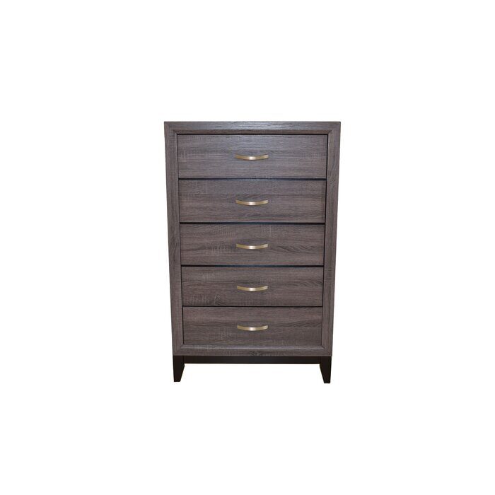 Clean midcentury lines and a gray rustic finish chest by Galaxy