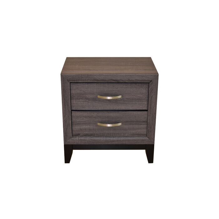 Clean midcentury lines and a gray rustic finish nightstand by Galaxy