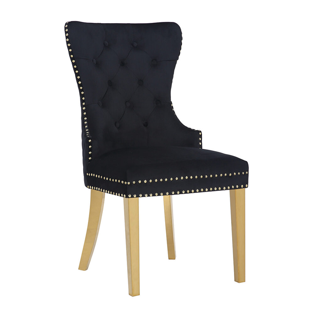 Black velvet upholstery with gold legs dining chair by Galaxy