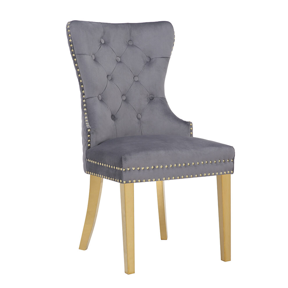 Dark gray velvet upholstery with gold legs dining chair by Galaxy