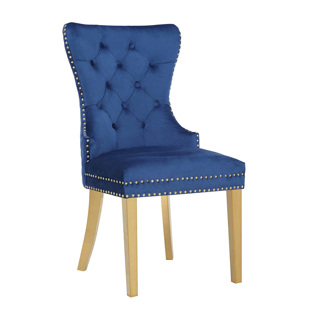 Navy velvet upholstery with gold legs dining chair by Galaxy