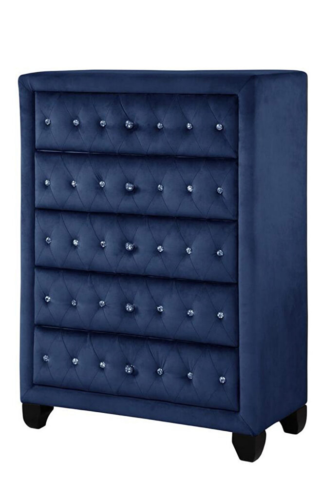Navy velvet button tufted chest by Galaxy