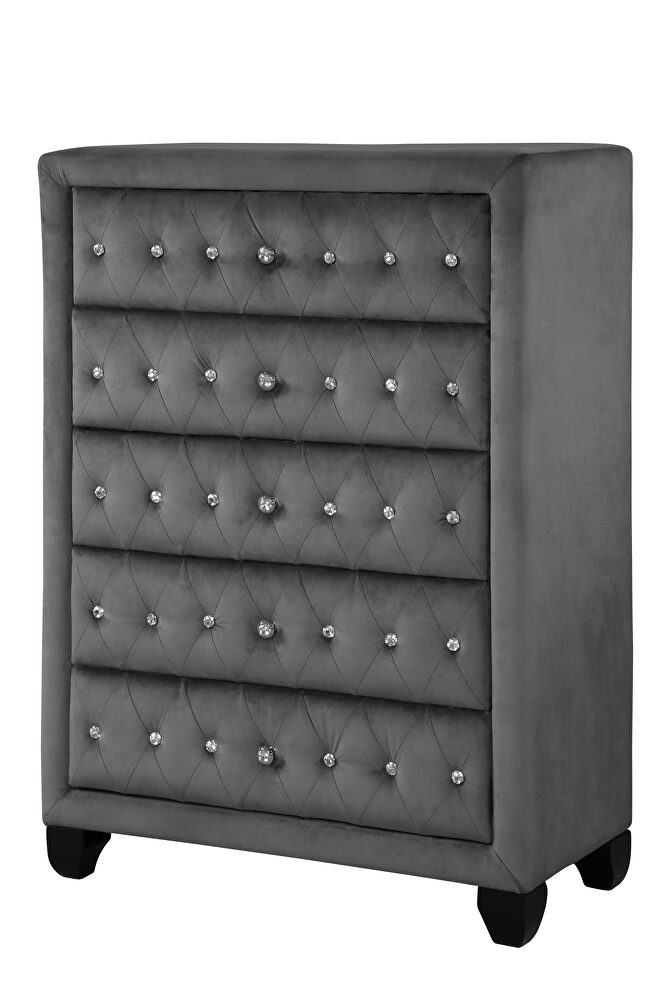 Gray velvet button tufted chest by Galaxy