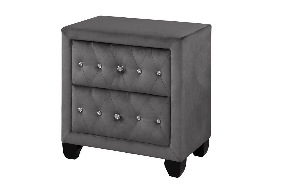 Gray velvet button tufted nightstand by Galaxy
