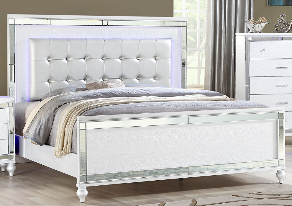 Clean midcentury lines white modern look full bed by Galaxy