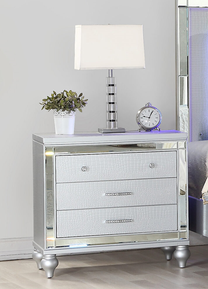 Clean midcentury lines silver modern look nightstand by Galaxy