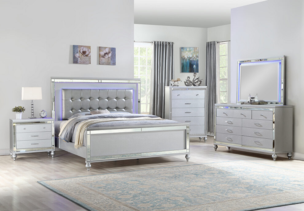 Clean midcentury lines silver modern look queen bed by Galaxy