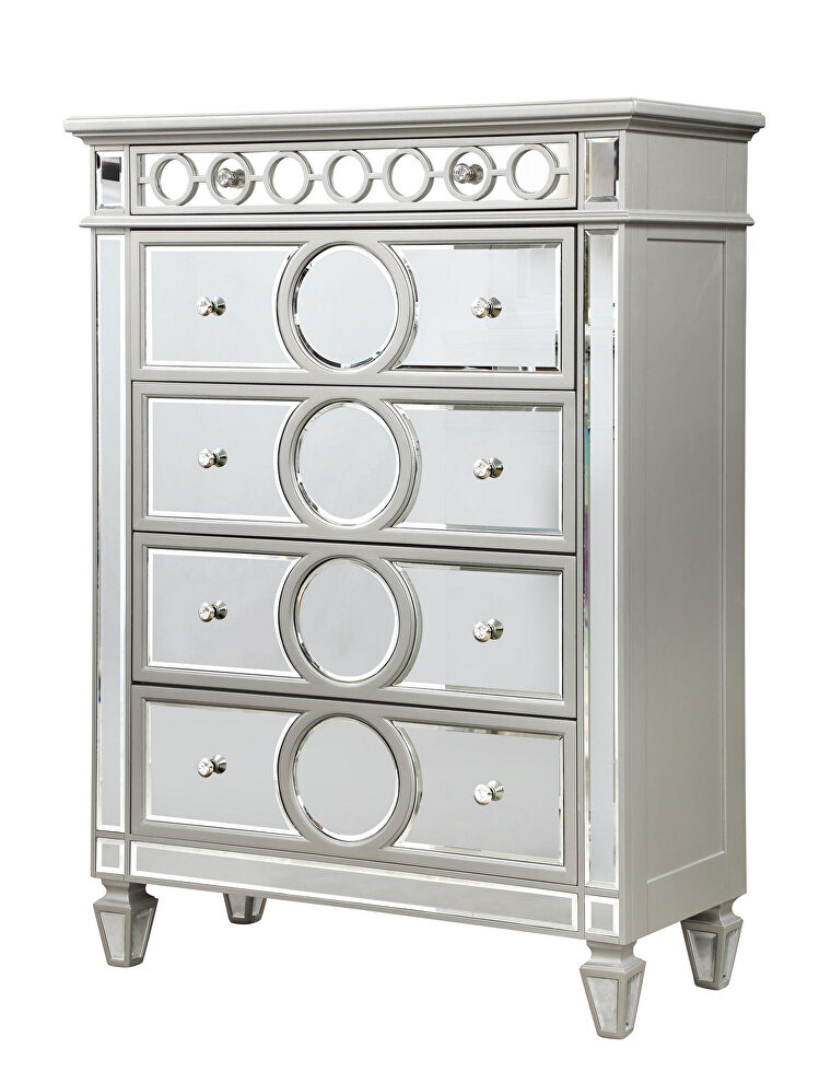 Silver finish with mirror front cases chest by Galaxy