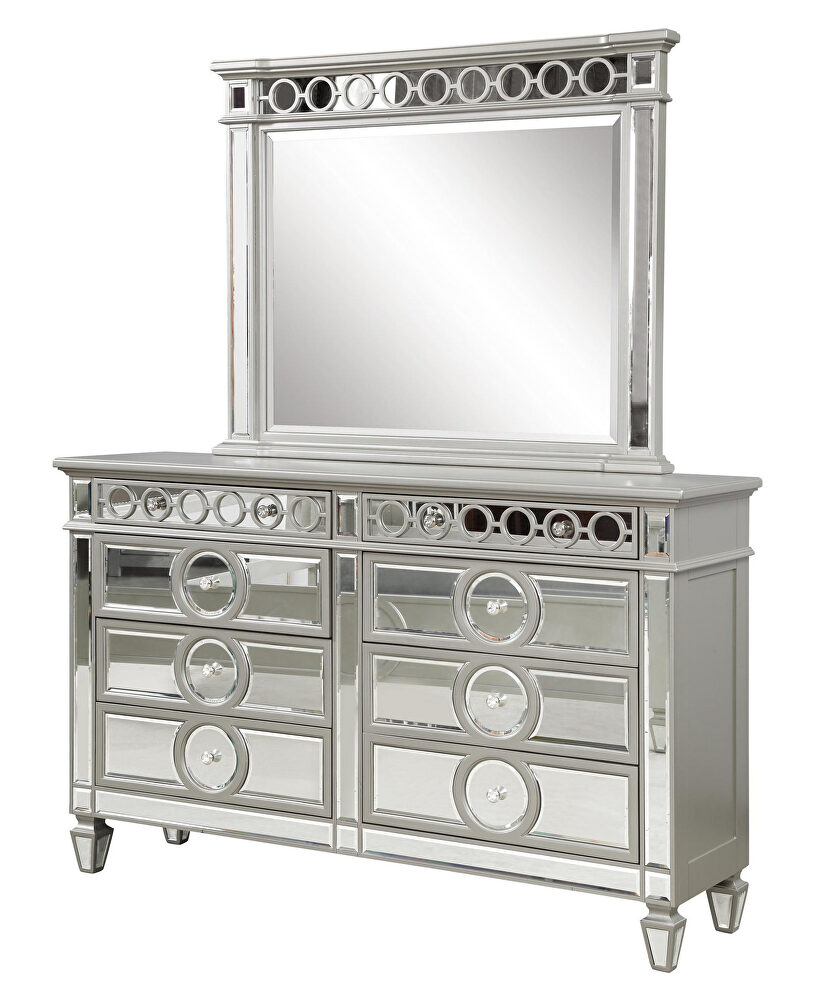 Silver finish with mirror front cases dresser by Galaxy
