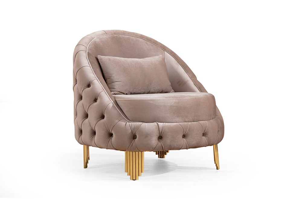 Tufted upholstery chair finished with velvet fabric in cappuccino by Galaxy